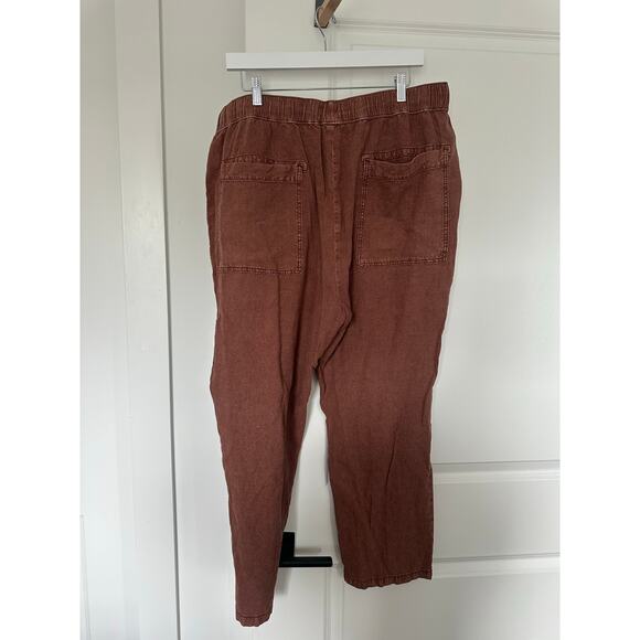 Anthropologie (XL) Pilcro Rust Red Linen Drawstring Pants Utility Tie Waist Boho - Picture 5 of 6